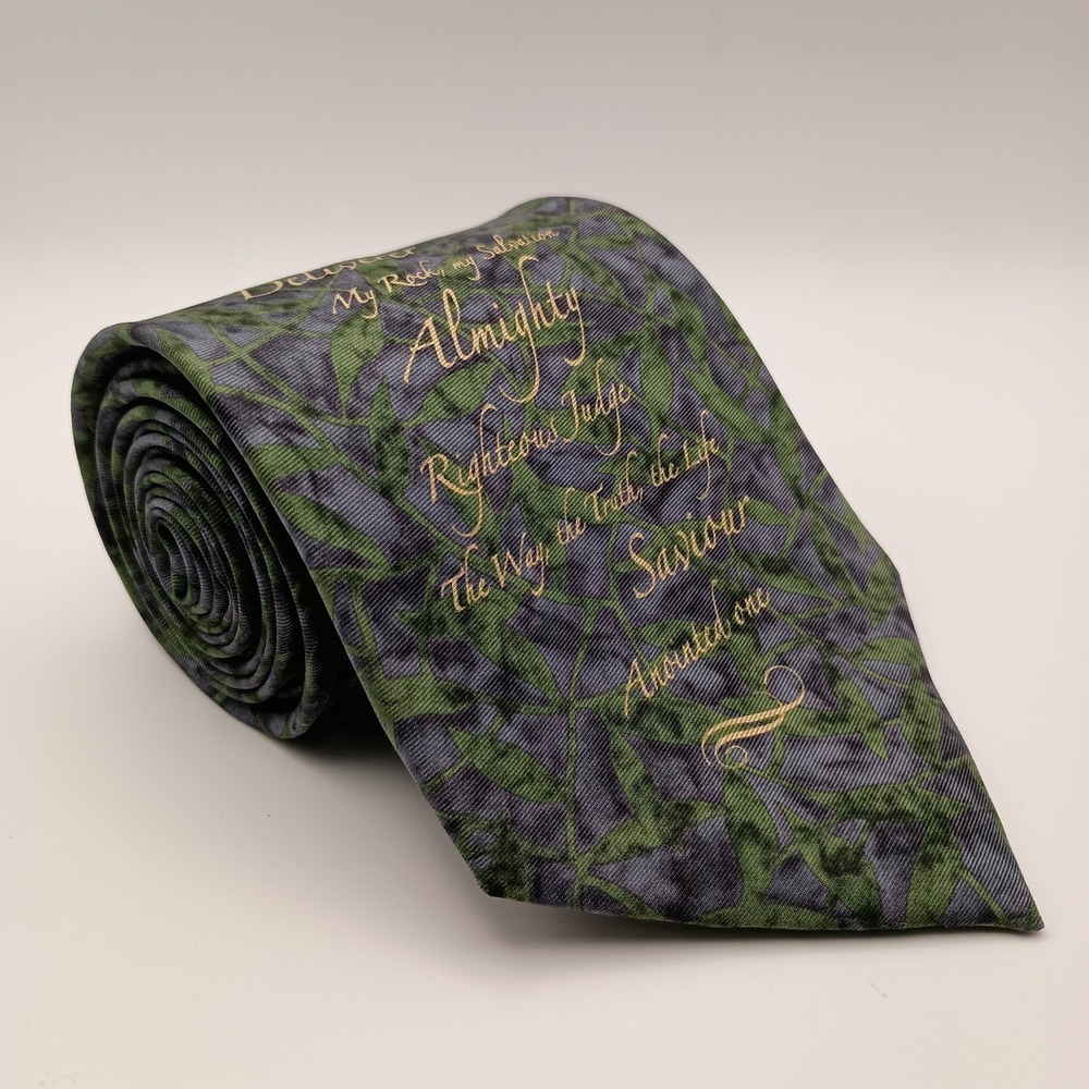 Eagles Wings 4" Mens Green Religious Names of Jesus Christ Silk Necktie